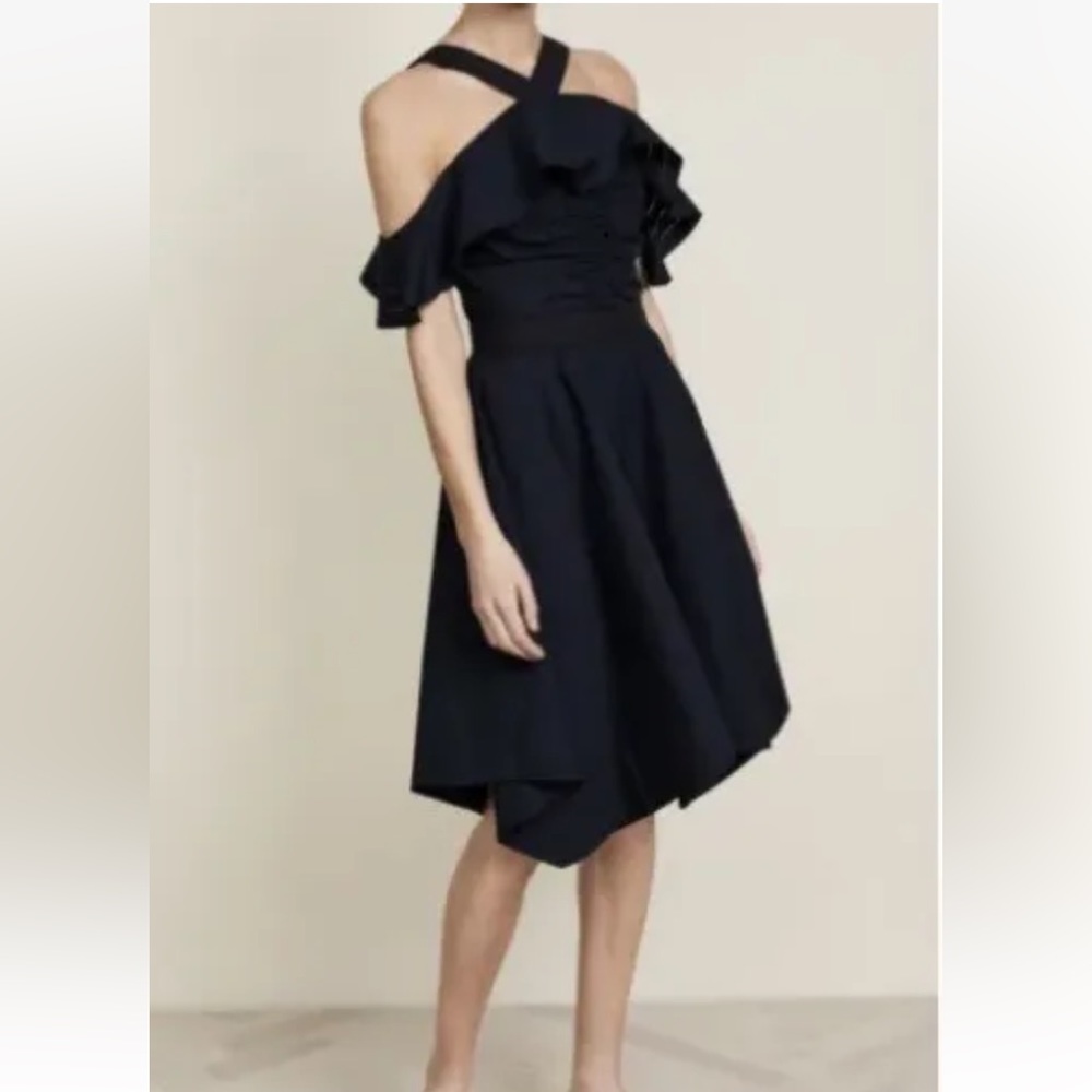 Derek Lam 10 Crosby Off The Shoulder Halter Black Dress Sz 2 NWT $495 A4